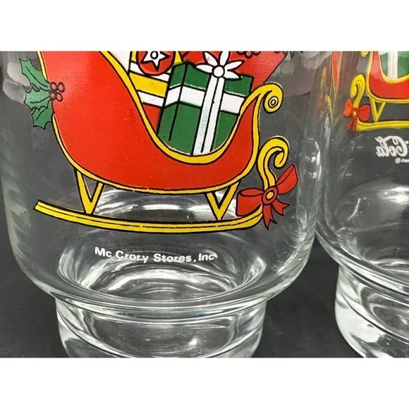1985 (2) MCCRORY STORES Santa COCA COLA Tumbler Glasses Christmas Tree Sleigh - Picture 7 of 11